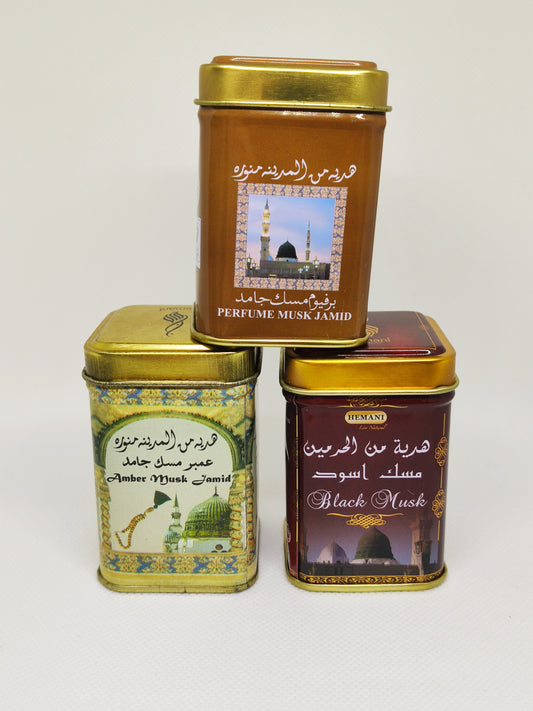 set of 3 solid perfumes: Amber, musk, sandalwood