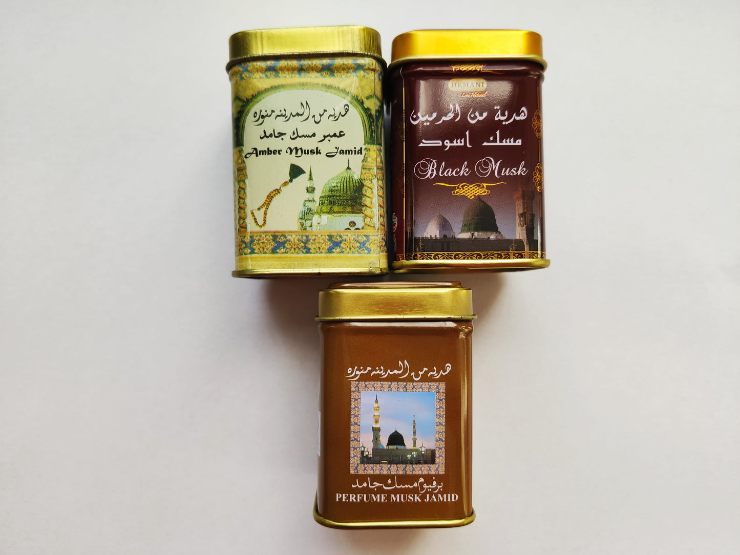 lot de 3 parfums solides: Ambre, musc, bois de santal