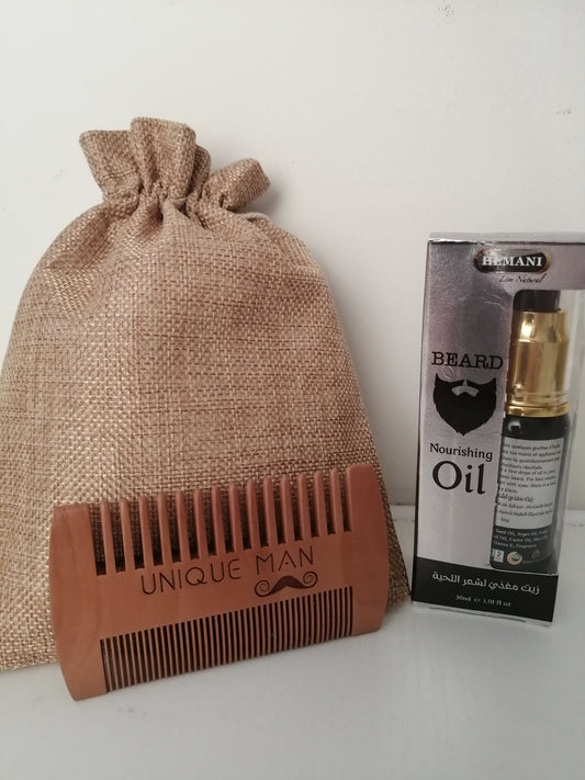 Coffret Homme: huile à barbe 30 ml + peigne à barbe